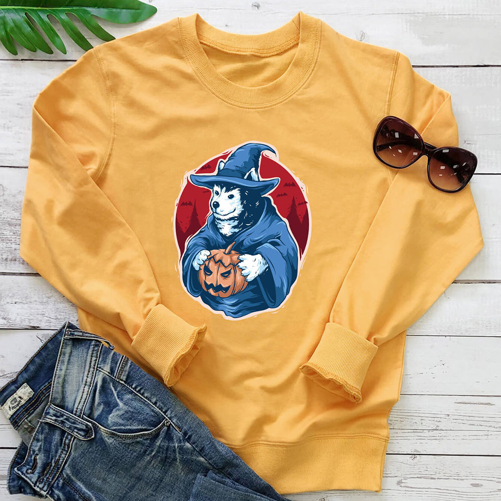Pumpkin dog printed round neck long sleeved sweatshirt — image 5