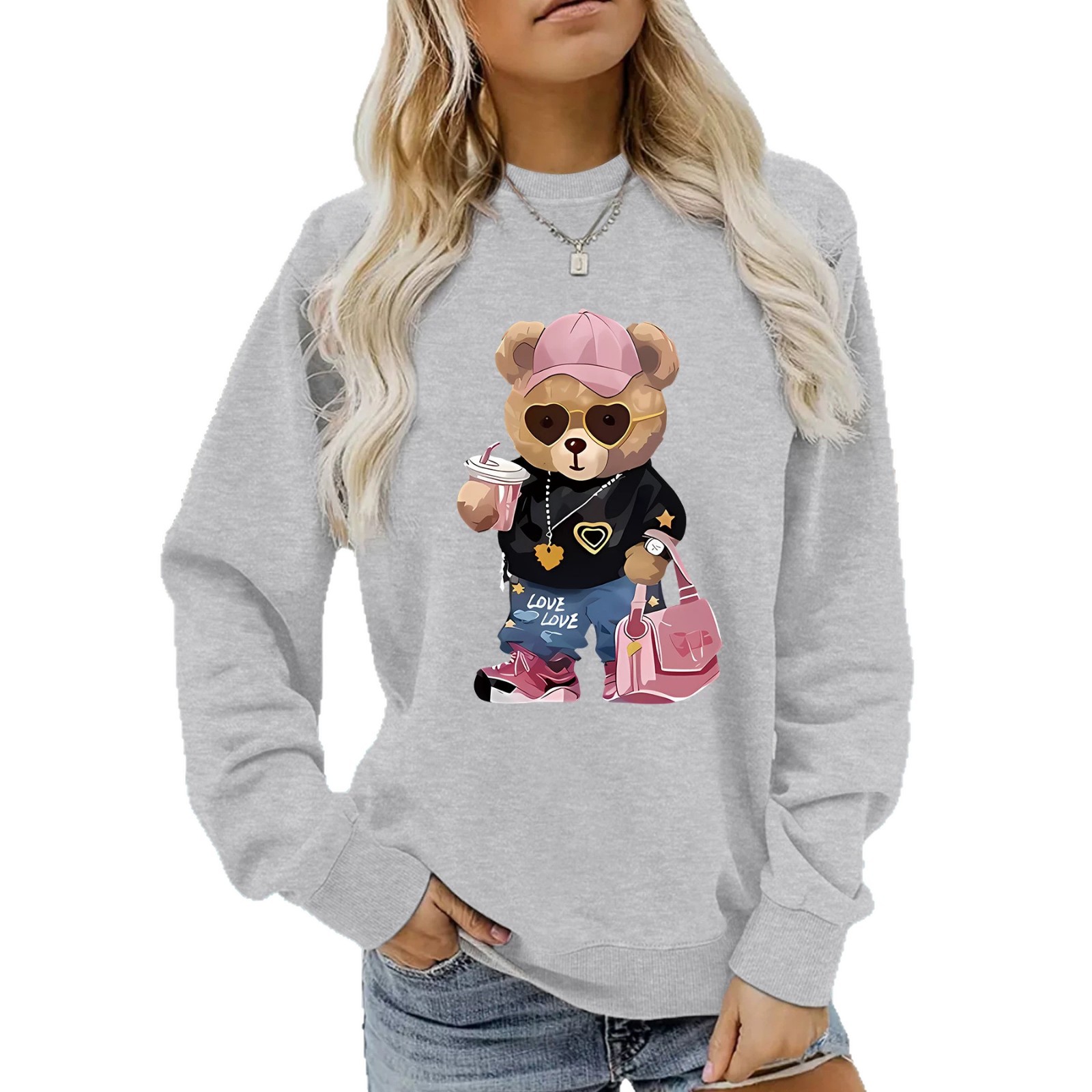 Teddy bear printed loose hoodie — image 2