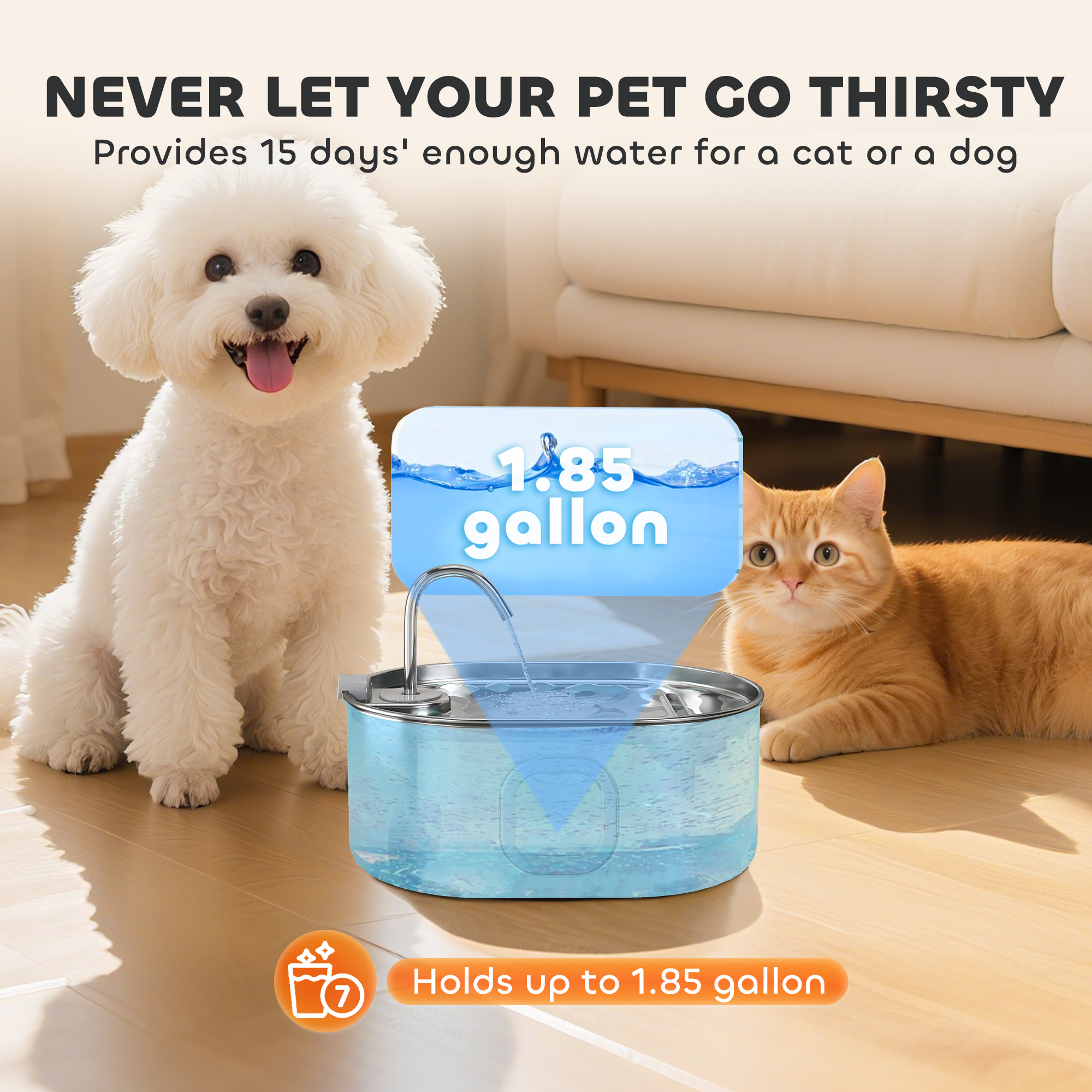 Fuente de Agua para Gatos de Acero Inoxidable de 7L con Filtros, Bomba Ultra Silenciosa, para Gatos, Perros y Hogares con Múltiples Mascotas — imagen 6