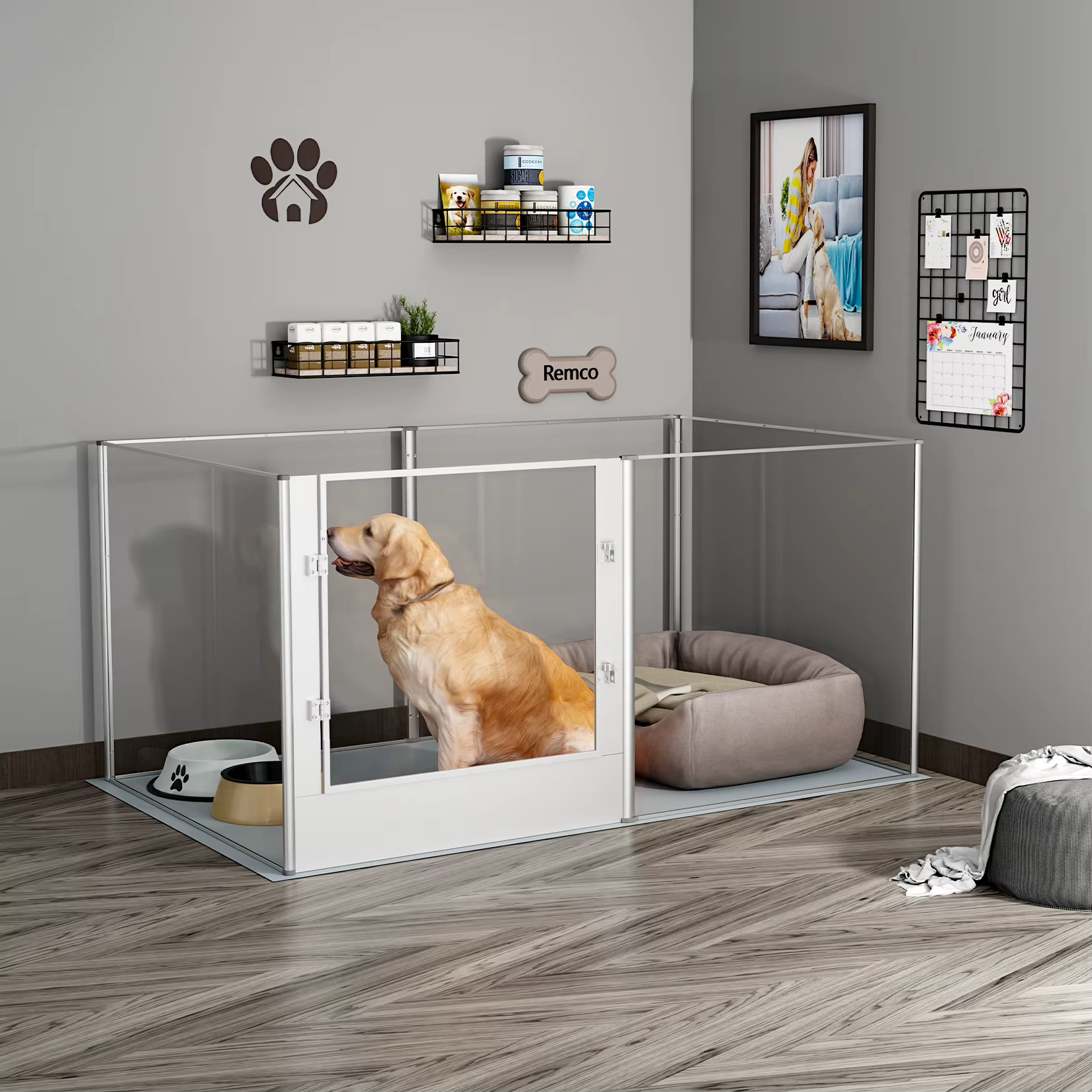 Cubo de Jardín Acetato Grande, 6 Paneles, Cárcel para Mascotas Resistente, Box de Parto con Manta Impermeable — imagen 1