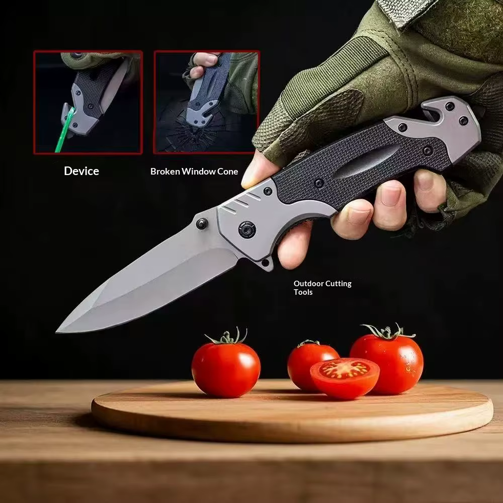 Portable Folding Pocket Knife, Stainless Steel Blade with Glass Breaker, G10 Anti-slip Handle, EDC Multi-tool for Camping Hiking — image 3