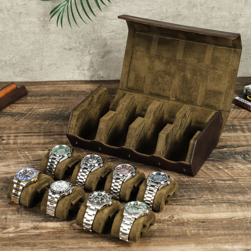 Handmade Vintage Crazy Horse Leather 8-Position Portable Mechanical Watch Storage Box — image 3