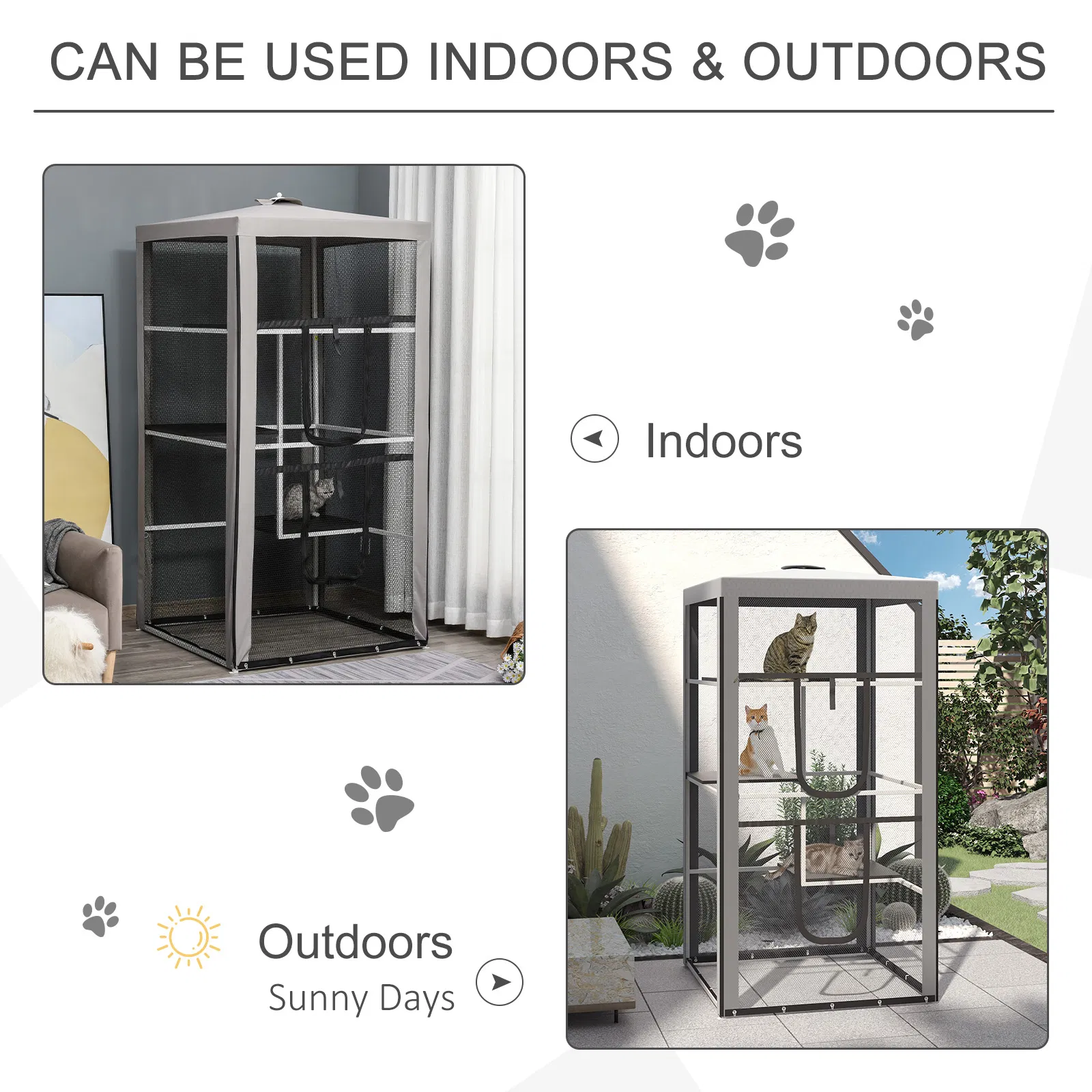 79" Cat Cage, Large Outdoor Kitten House, Indoor Cage Pet Kennel Playpen with 3 Platforms Door 4 Sandbags - Grey — image 5