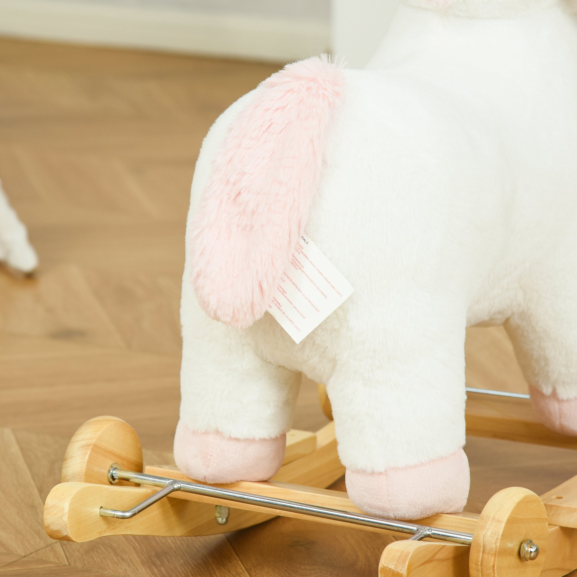 Caballito Mecedor 2 en 1 para Niños, Unicornio con Ruedas y Sonido, Base de Madera, Pedal, Manija de Agarre, Para Niños de 3-6 Años, Blanco — imagen 3