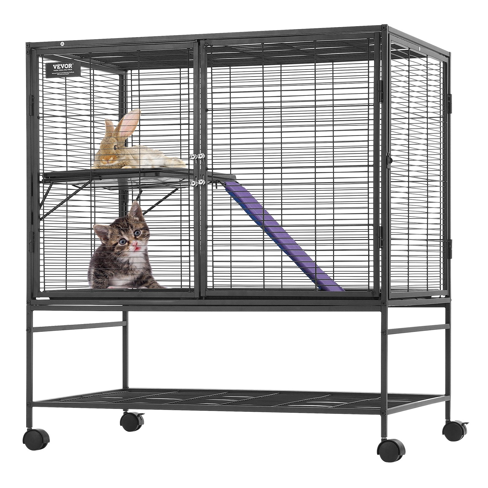 39' Metal Small Animal Cage 2-Tier Rolling Ferret Cage With Tray A Ramp — imagen 1