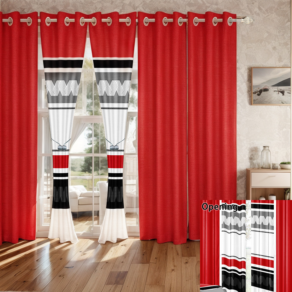 9 Piece Room In A Bag Quilt And Curtain Set, US Designer Red And Black Geometric Chevron Heavyweight Bedspread With 6 Customizable Window Panels, Pet-Friendly High GSM Coverlet — image 7