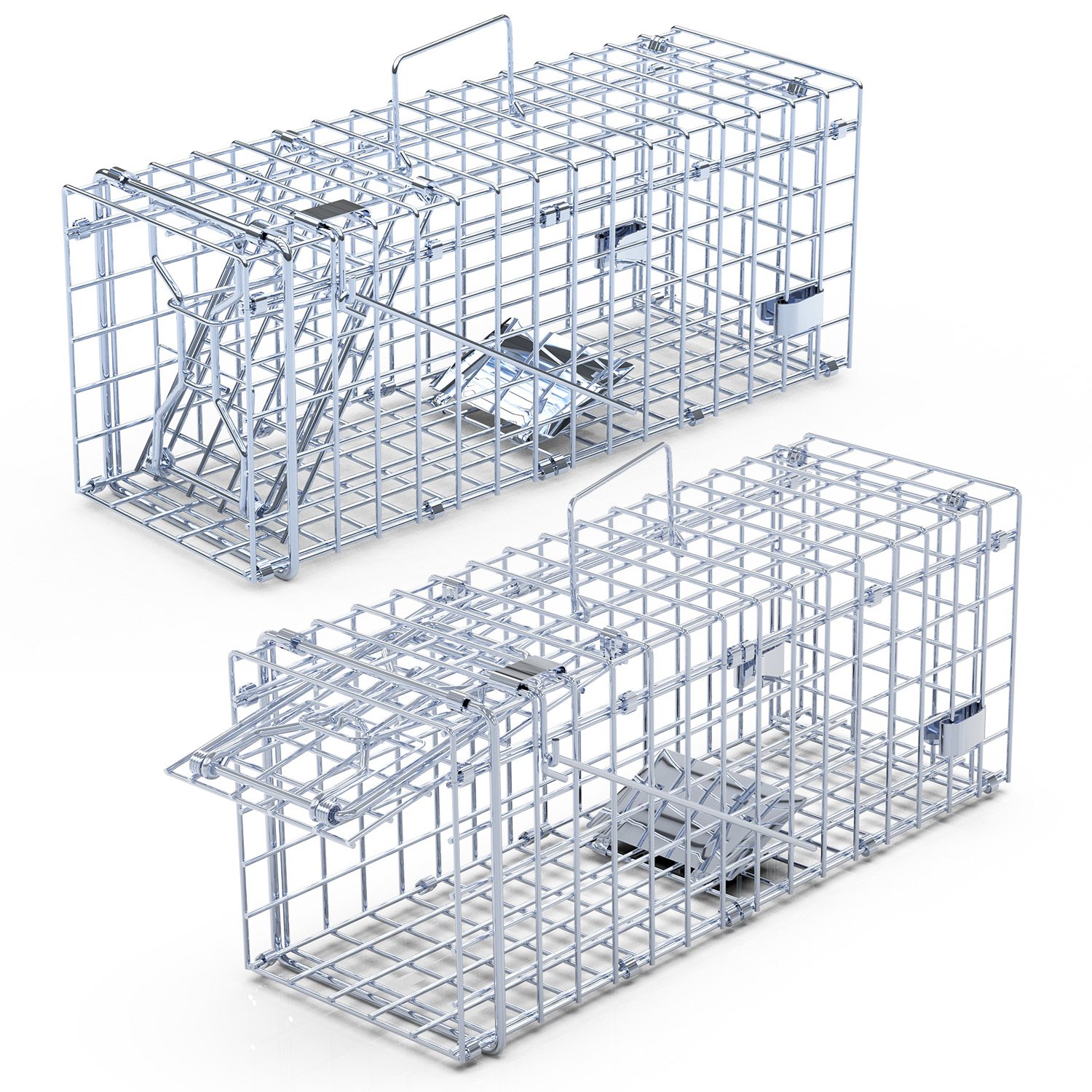 2Pcs Foldable Rat Trap Cage Humane Live Rodent Trap Cage Galvanized Iron Mice Mouse Control Bait Catch With Detachable L Shaped Rod For Kitchen Garden Warehouse — image 2