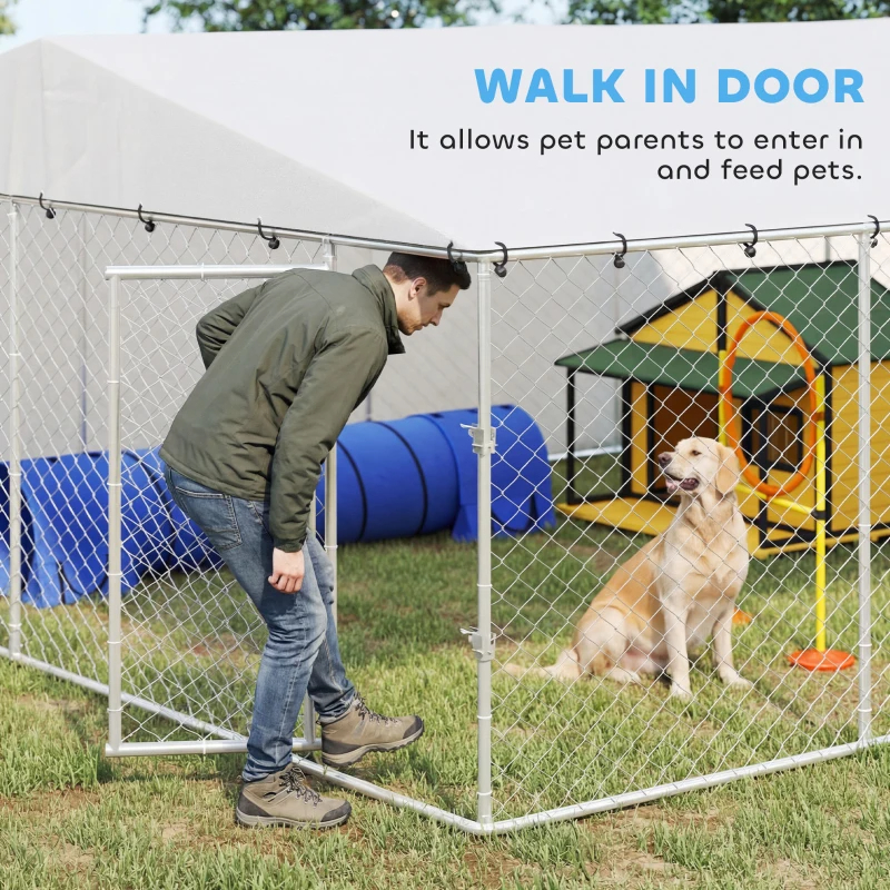 7' Dog Kennel Outdoor For Small Medium Large Dogs With Waterproof Roof, Silver Multiple Packages — imagen 11