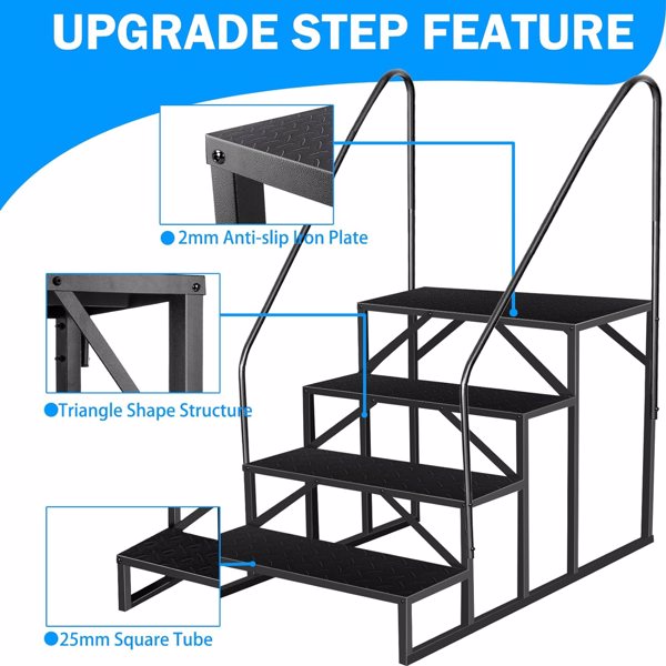 Escalera de Pasos para Caravanas, 4 Peldaños con Barra Manual, Escaleras Seguras para Jacuzzis y Piscinas Exteriores, Móvil para Hogar en Ruedas, 660 lbs Capacidad para Estantería Exterior — imagen 5
