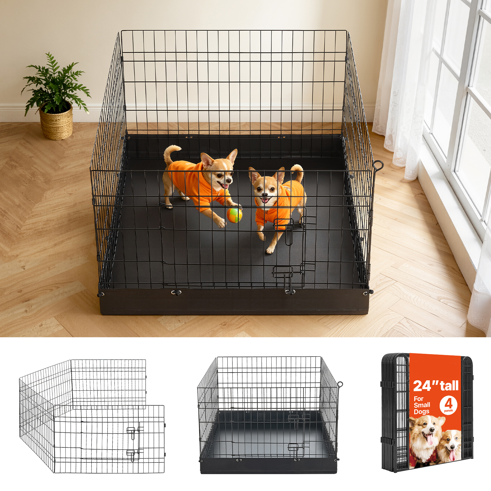 Dog Playpen 24 Inch 4 Panels Foldable Exercise Pen With Bottom Pad, Indoor Metal Pet Fence With Door, Heavy Duty Puppy Crate Kennel, Pet Playpen For Dogs, Cats, And Other Small Animals, Black — image 1
