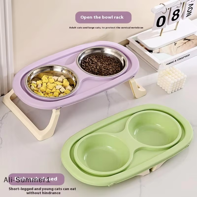 Stainless Steel Dog Bowl Foldable Cute Cat Bowl Double Bowl Leak-Proof Pet Bowl Cat And Dog Feeding Bowl Dog Rice Bowl — image 5