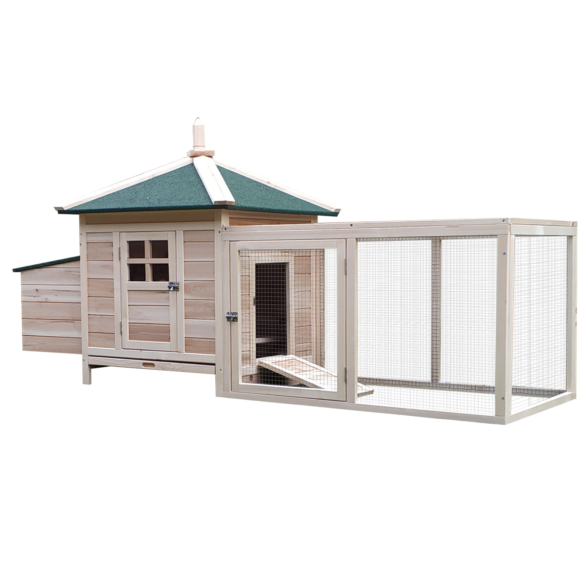 PawHut 77 Wooden Chicken Coop With Nesting Box, Cute Outdoor Hen House With Removable Tray, Ramp Run, For Garden Backyard, Natural — imagen 1