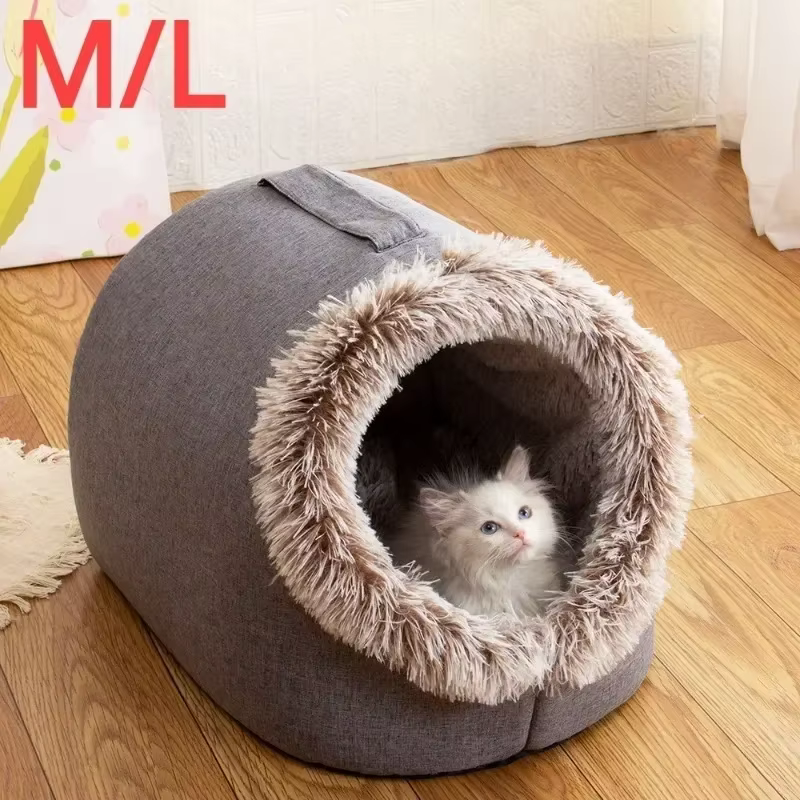Pet House for Small Dog Cat Bed House Portable Enclosed Plush Pet Kitten Nest Winter Warm Soft Pet Cave Kennel Deep Sleep Sofa — image 1