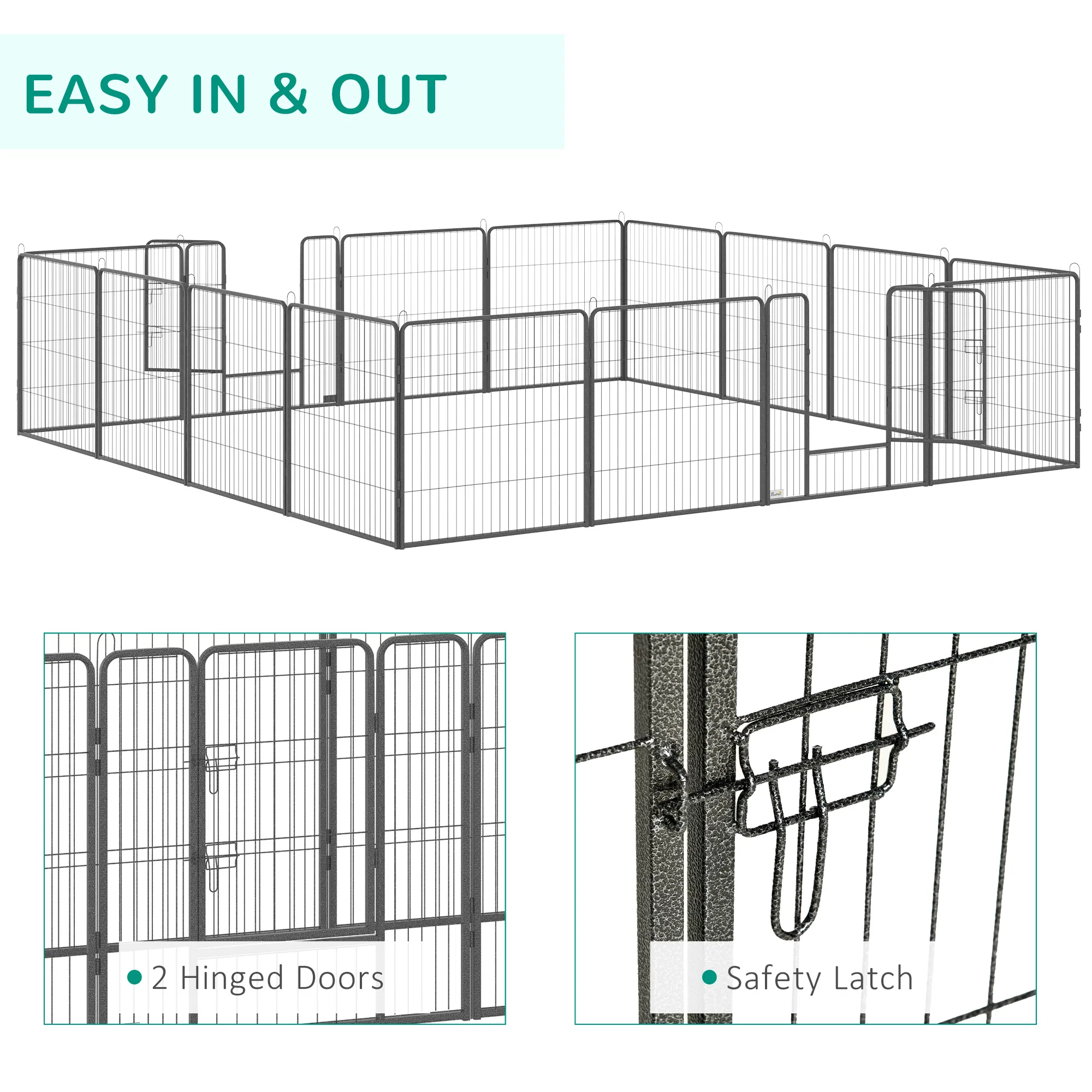 Heavy Duty Pet Playpen, 16 Panels Steel Dog Fence Puppy Exercise Pen with 2 Doors Locking Latch, 31.5" Height — image 2