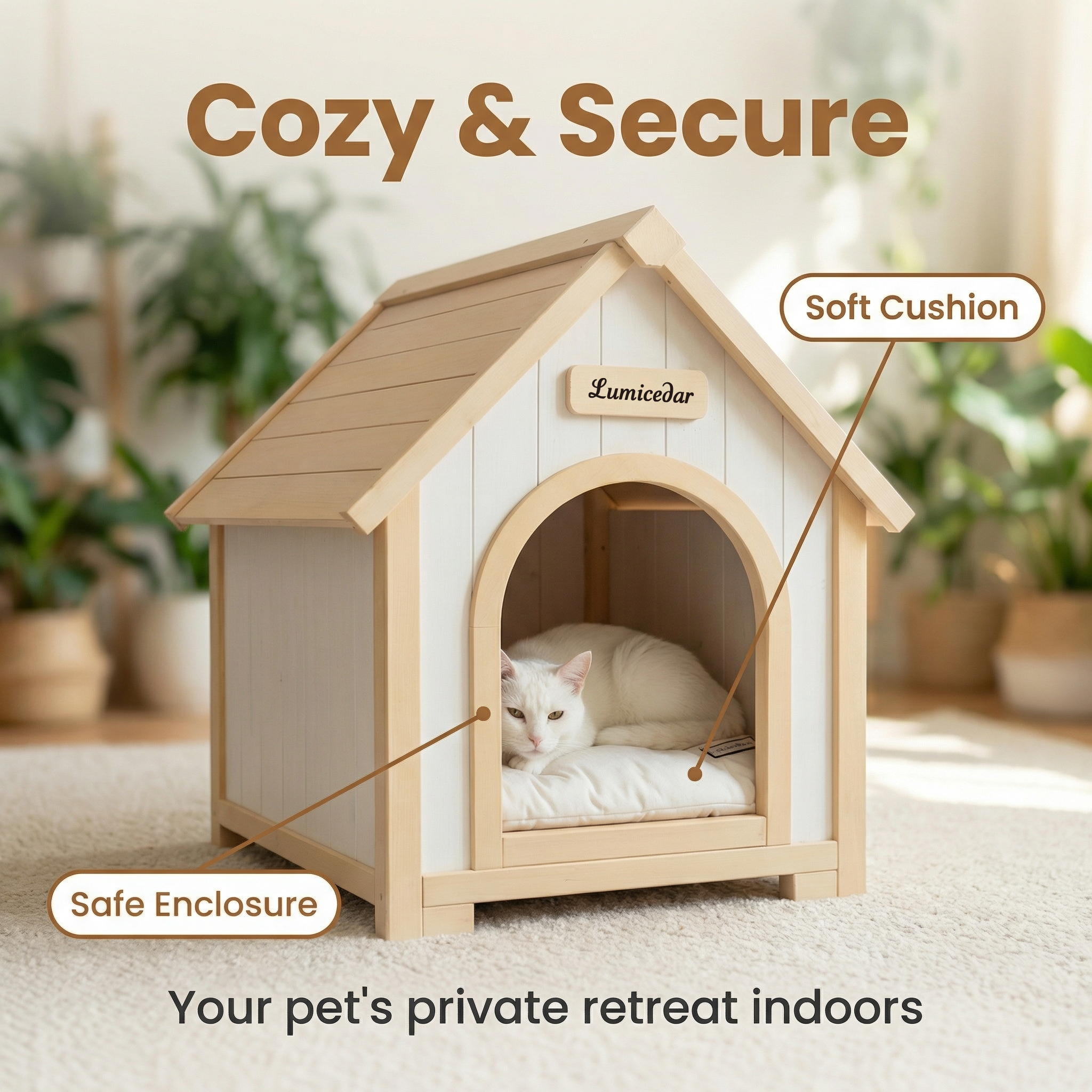 Casa de Perro Moderna en Madera para Interior con Almohadilla EVA – Casa de Animales de Ceder Solida para Pequeños Perros y Gatos — imagen 15