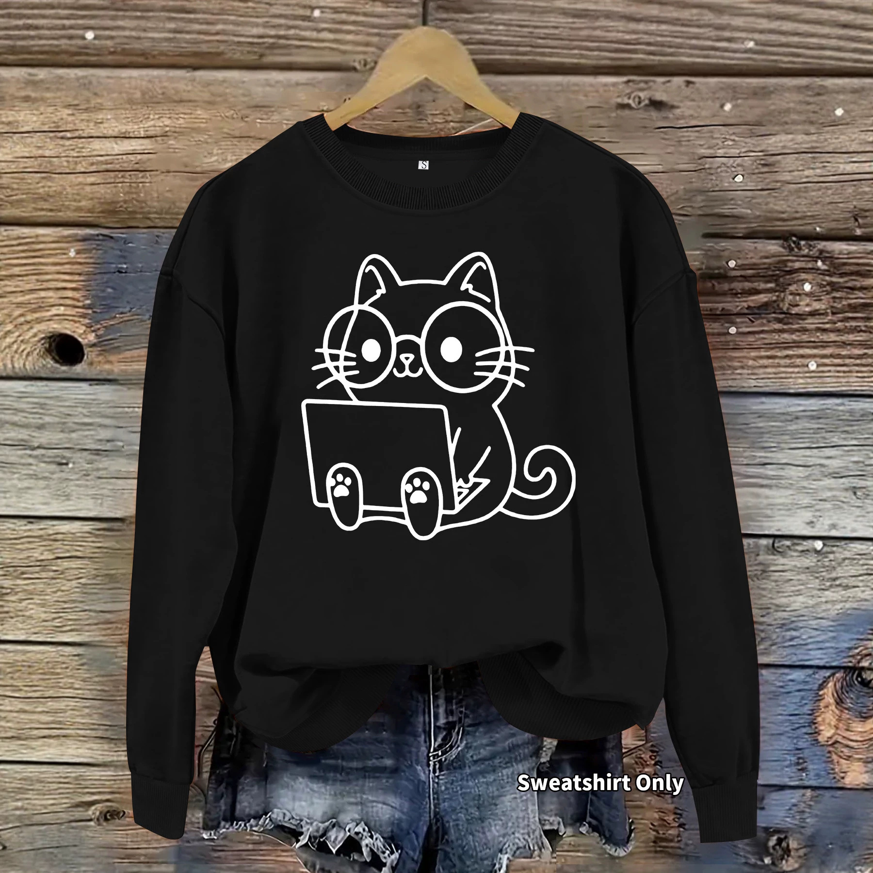 Loose velvet cartoon cat print hoodie — image 6