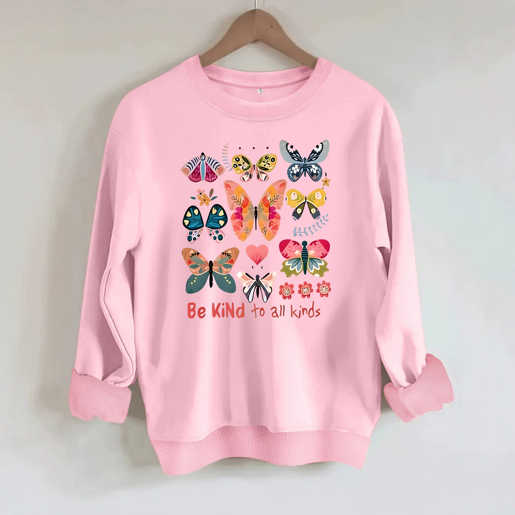 Butterfly and Goodwill Text Printed Round Neck Hoodie for Women — image 4