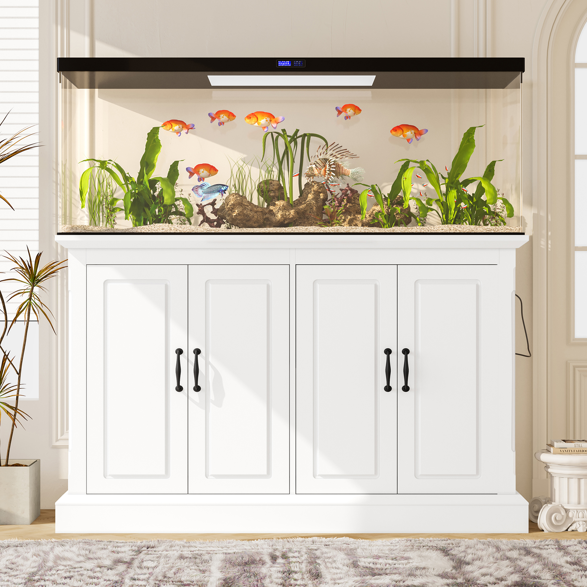 Soporte para Acuario de 55-75 Galones con Toma de Corriente, Mueble para Acuario con 4 Gabinetes, Soporte Resistente para Terrario de Reptiles y Tortugas, Blanco — imagen 6