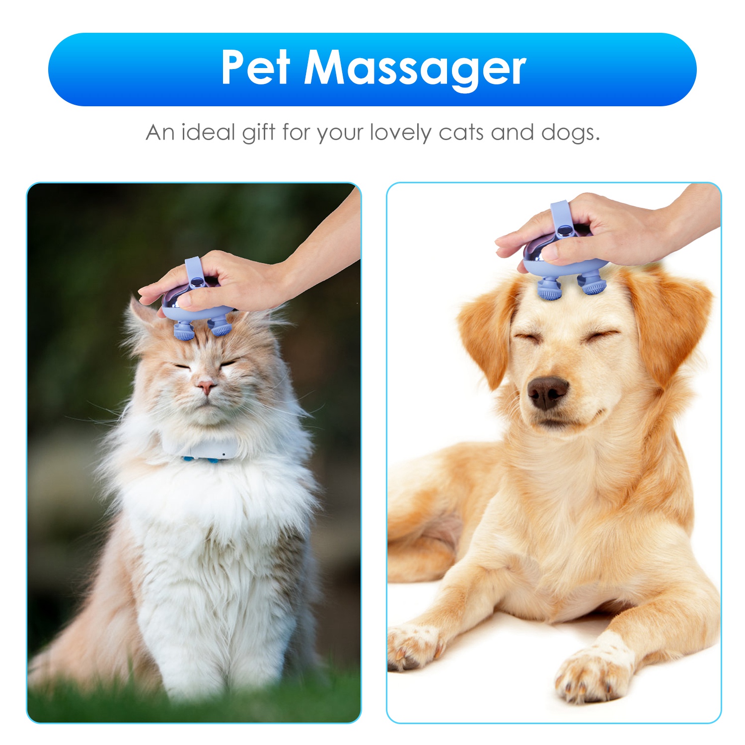 Masajeador Eléctrico para Cabeza Rechargeable con Luz Roja IPX7 Resistente al Agua para Perros, Gatos y Humanos - 3 Modos de Masaje y 12 Clavos de Masa — imagen 11