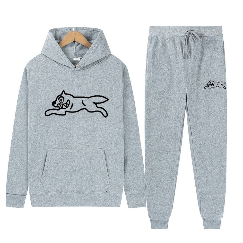 Dog Print Tracksuit Men's Set Fleece Two-Piece Loose Hooded Sweatshirt Pants Set — image 12