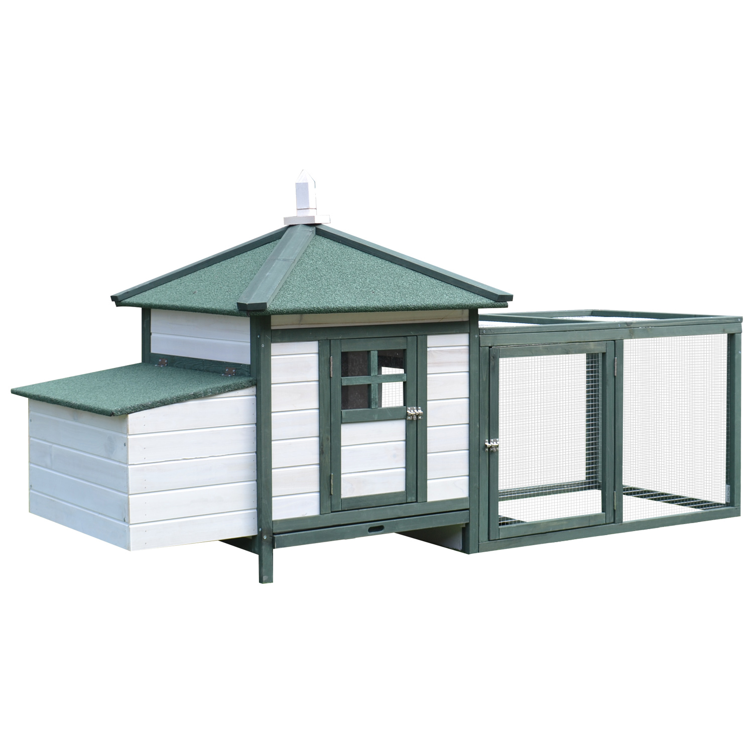 PawHut 77 Wooden Chicken Coop With Nesting Box, Cute Outdoor Hen House With Removable Tray, Ramp Run, For Garden Backyard, Green — imagen 1