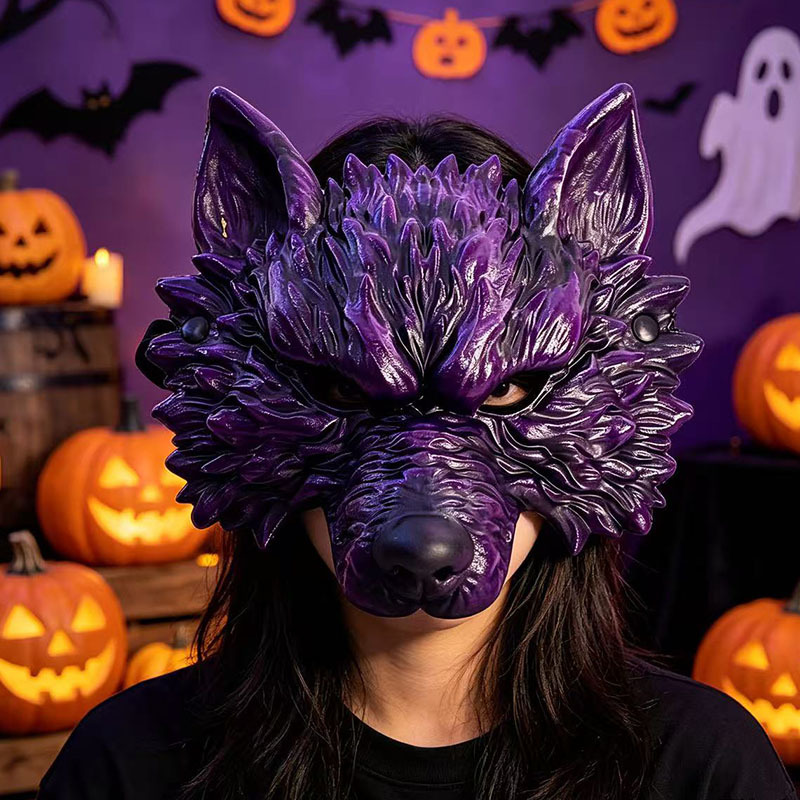 Máscara de Cabeza de Lobo Halloween Oro y Plata Hombre Lobo Cosplay Traje Fiesta Accesorio de Ambiente de Tela — imagen 2