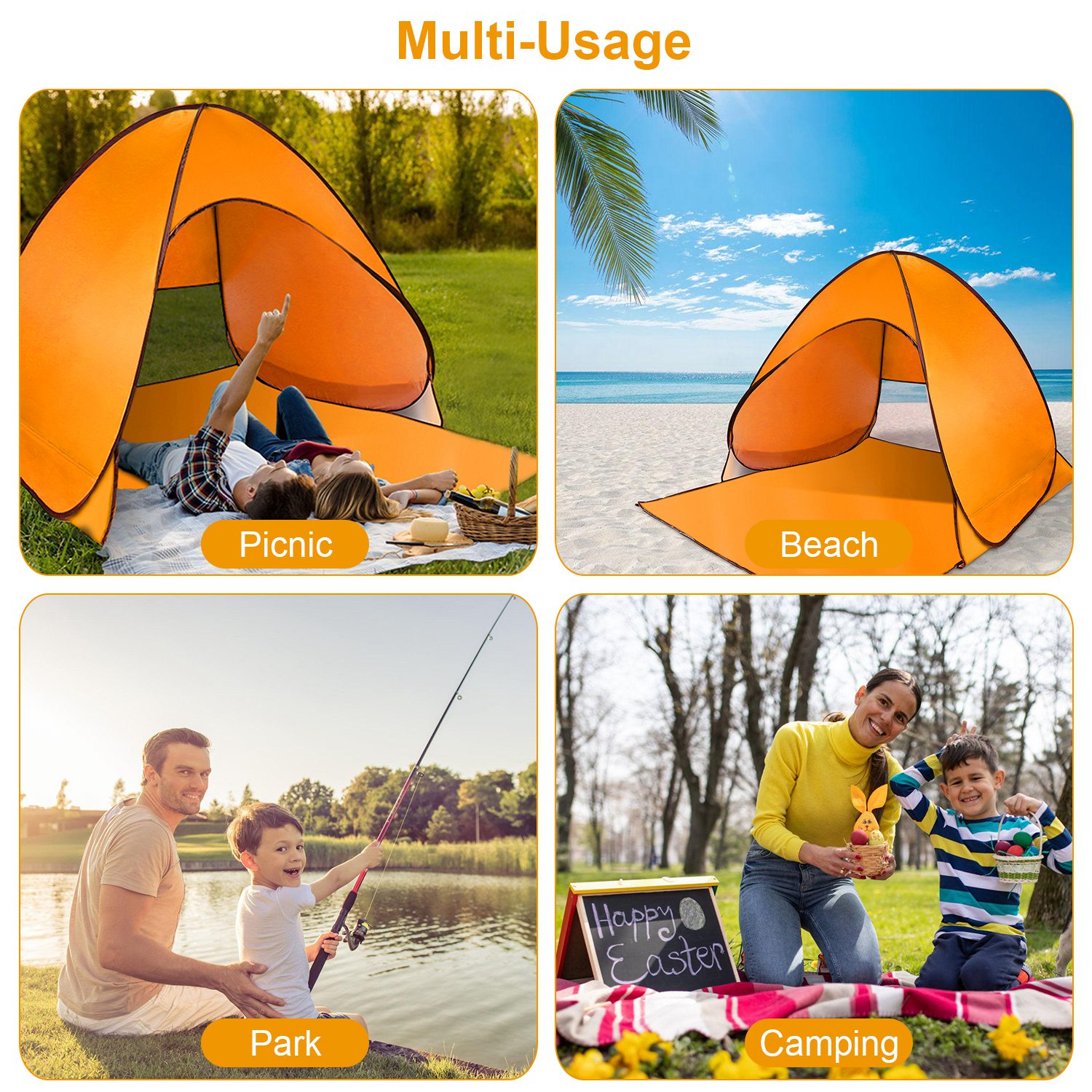 Carpa de Playa para 2-3 Personas con Ventana de Malla y Bolsa de Almacenamiento, 64.96 x 59.06 x 43.31 pulg, Anti-UV, Automática e Impermeable, para Playa, Camping, Pesca, Parque y Lago al Aire Libre — imagen 19