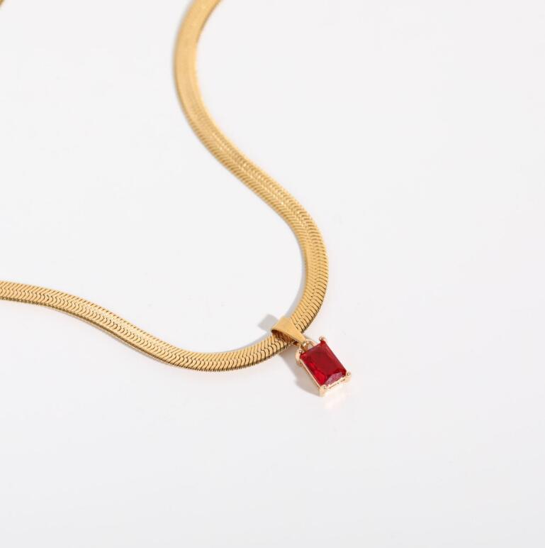 Trendy Stainless Steel Crystal Zircon Pendant Necklace Blade Snake Chain Necklace — image 2