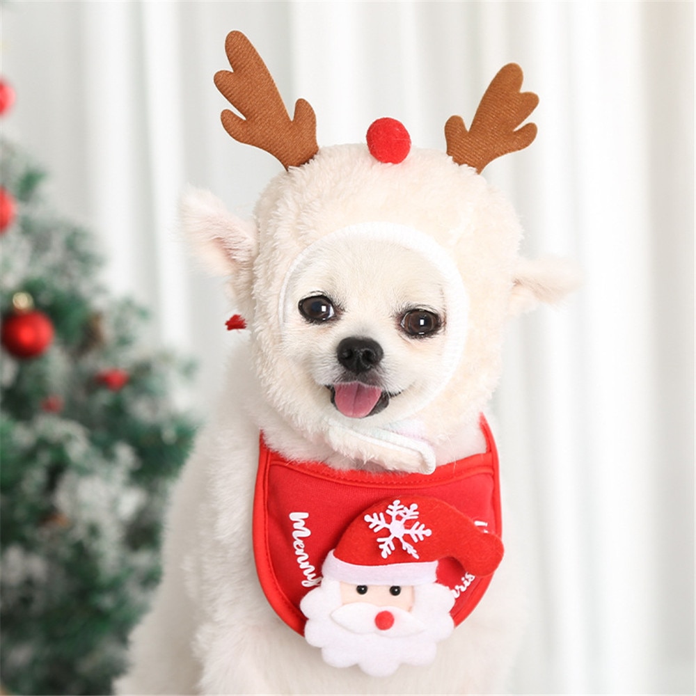 Dog Christmas Bandana Santa Hat Dog Scarf Triangle Bibs Kerchief Christmas Costume Outfit for Small Medium Large Dogs Cats Pets — image 3