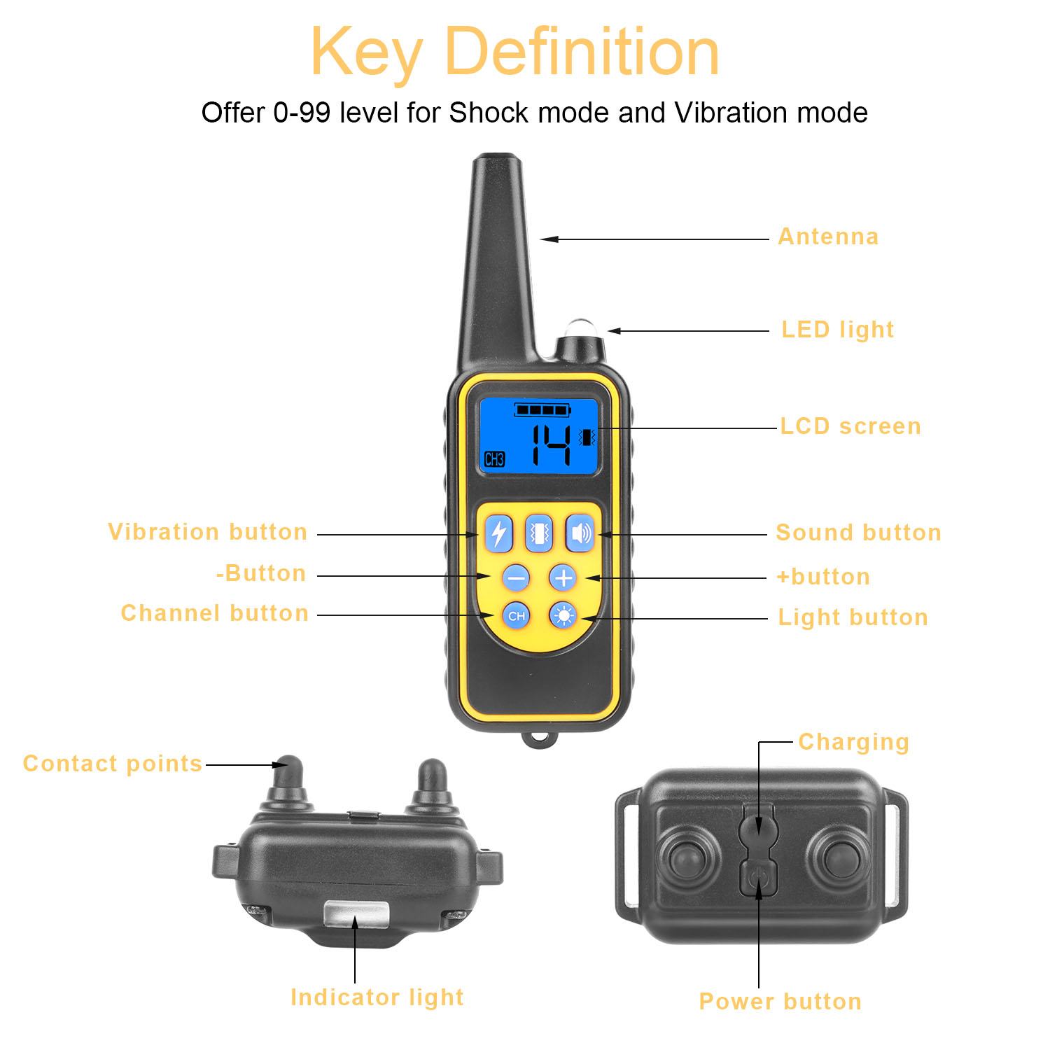 Cinturón de Adiestramiento para Perros con Control Remoto IP67 Resistente a Agua y Polvo Pet Trainer 300mAh Recargable 875 Yardas Control Remoto 4 Modos Niveles Ajustables — imagen 7