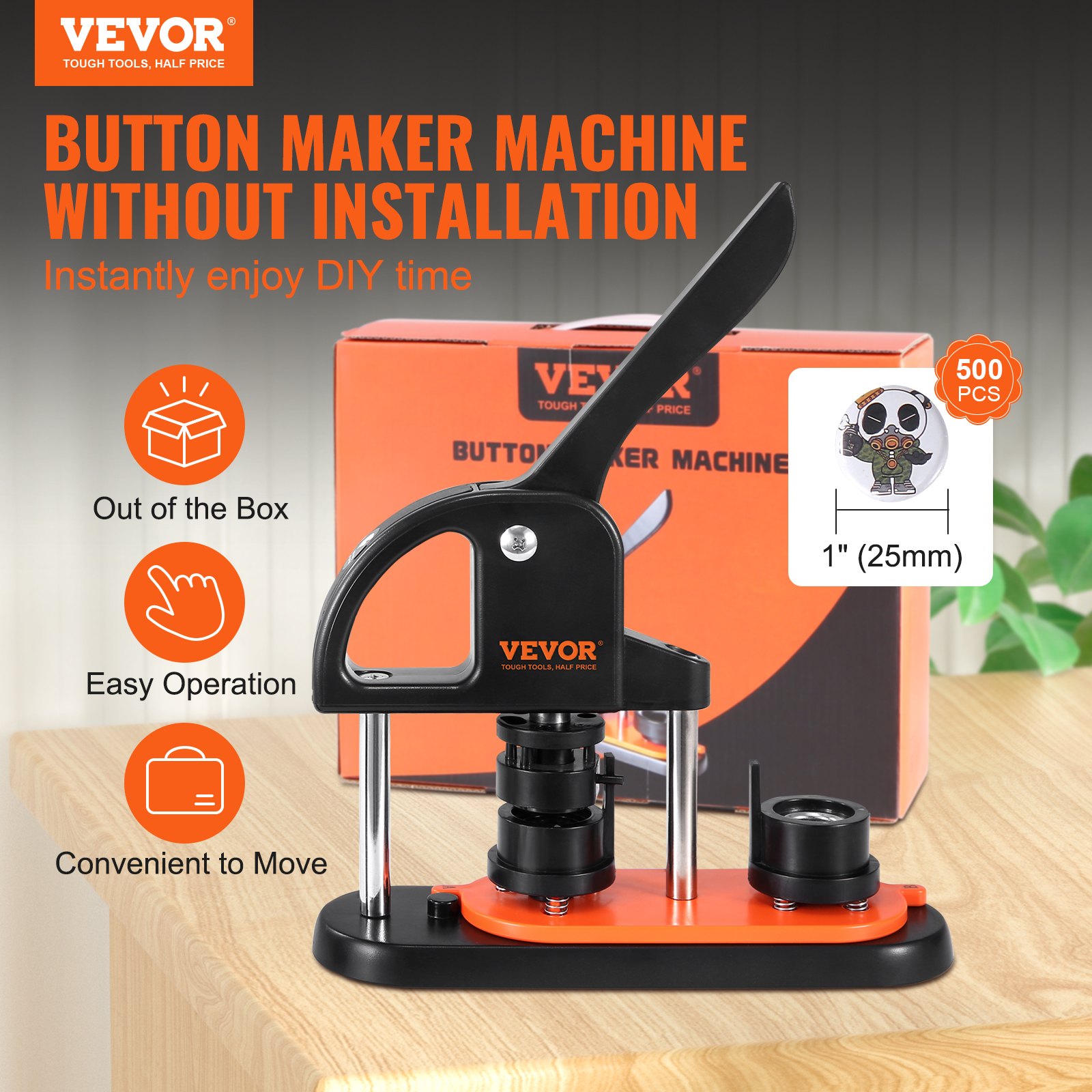 Button Maker Machine, 0.98 Inch/25mm Pin Maker With 500pcs Button Parts, Button Maker With Panda Magic Book, Ergonomic Arc Handle Punch Press Kit, For Children DIY Gifts And Christmas — imagen 5