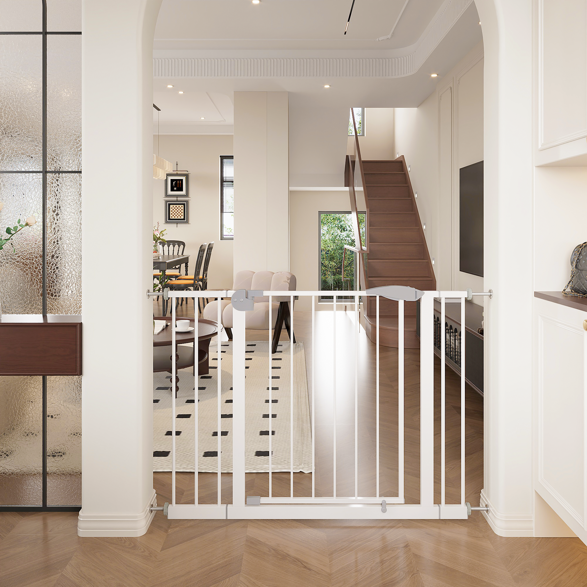 2 Pack 29.5-44.1" Wide Baby Gate for Stairs, Dog Gate Indoor for Doorways, No Drilling Pressure Mounted Pet Gates for Kids, Easy Walk Through Safety Gate, White — image 18
