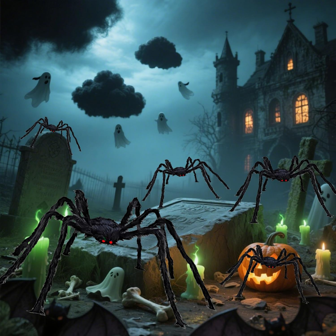 Gigantesco Araña de 6.6 pies Decoración de Halloween Falsa y Peluda para Exterior e Interior Casa Patio Fiesta Hogar Decoración 1 Paquete — imagen 3