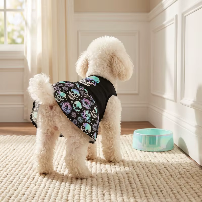 Halloween Gradient Skull Dog Tutu Dress Purple Floral Skirt Puppy Girl Princess Costume For Small Medium Dogs Cats Holiday Gift — image 5
