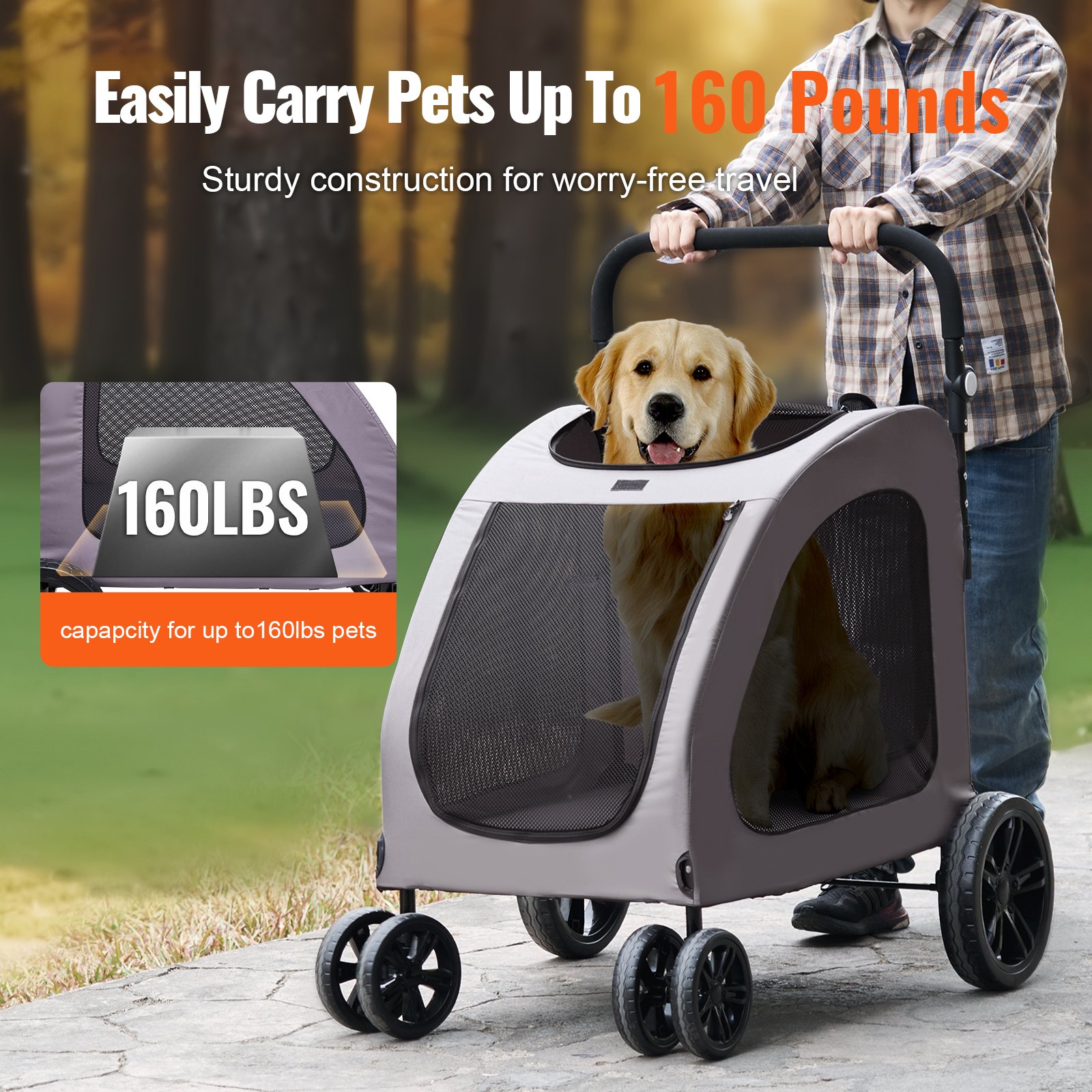 Carrito para Mascotas de 4 Ruedas Capacidad 160 lbs Transporte Seguro Portátil — imagen 2
