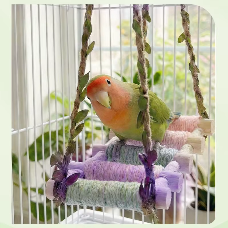Columpio de pájaro de madera colgante con cuerda de algodón, columpio de jaula de pájaro, percha de pájaro, soporte de percha de pájaro, juguete de columpio de pájaro — imagen 5