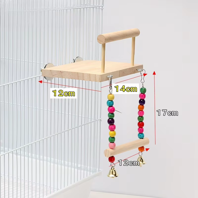 Wooden Bird Perch Platform Stand Parrot Swing Toys Bird Hanging Swing Playstand with Chewing Beads Bird Toys — image 6