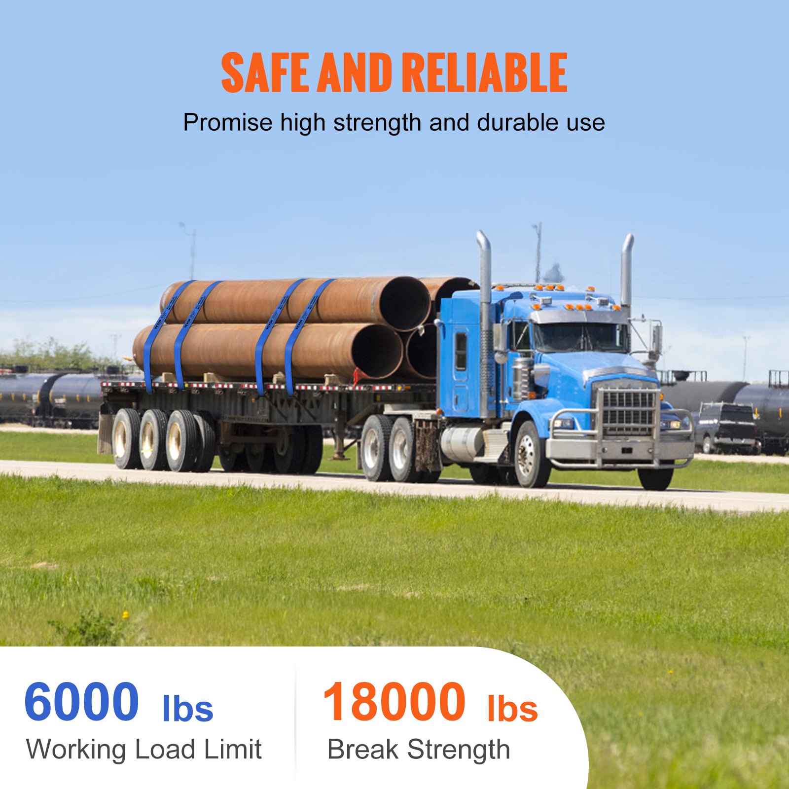 Winch Straps, 4 X 30 6000 Lbs Load Capacity, 18000 Lbs Breaking Strength, Truck Straps With Flat Hook, Flatbed Tie Downs Cargo Control For Trailers, Farms, Rescues, Tree Saver, Blue — image 6
