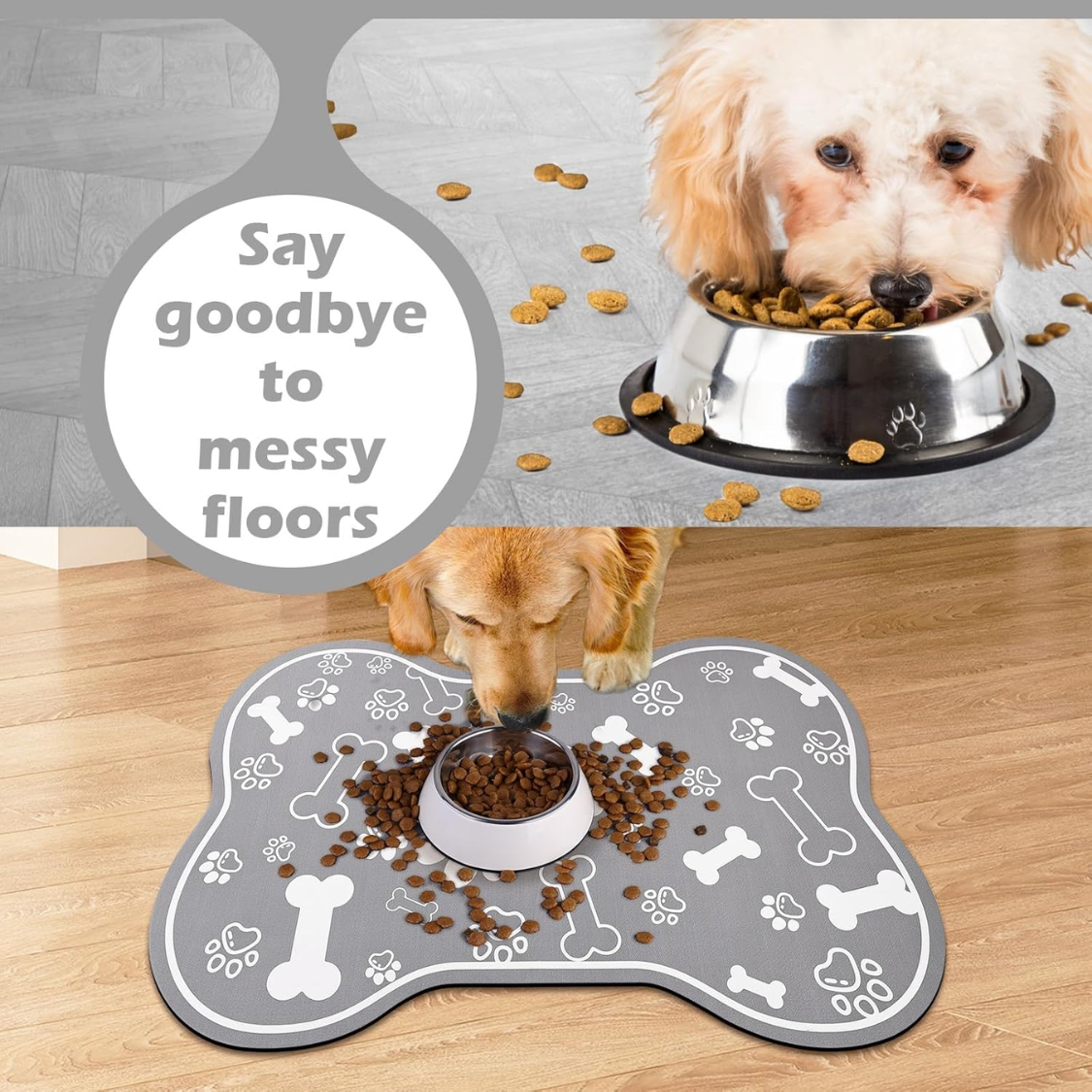 Manta de Alimentación para Perros y Gatos, Materiales Absorbentes Rápidos para Comida y Agua con Base de Goma, Forma de Hueso con Diseño Cómico para Decoración Interior — imagen 7