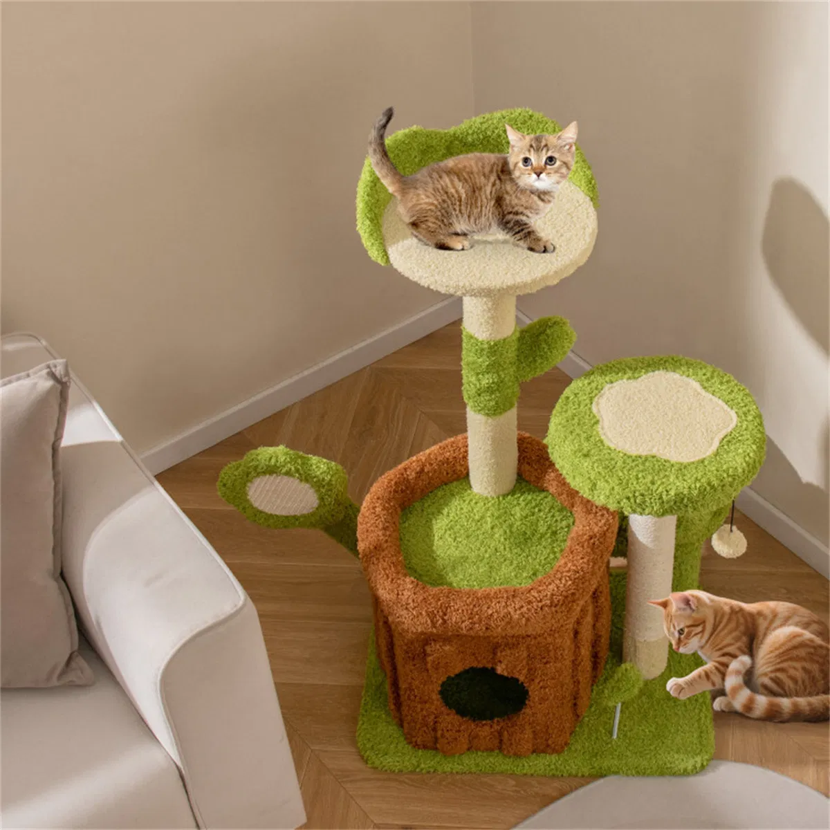 36" Jungle Theme Cat Tree - Washable Peach Skin, Sisal Scratching Post & Interactive Toys — image 7