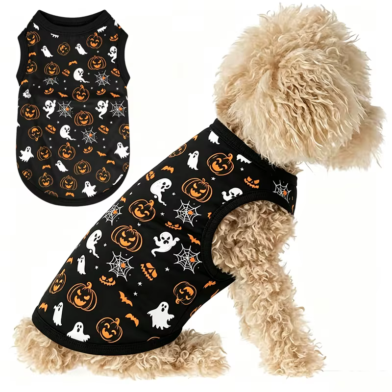 Halloween Dog Clothes for Small Dogs, Soft and Breathable Puppy Kitten Dog Shirts for Pet Cats, Dogs' T-Shirts Apparel Sleeveles — image 1