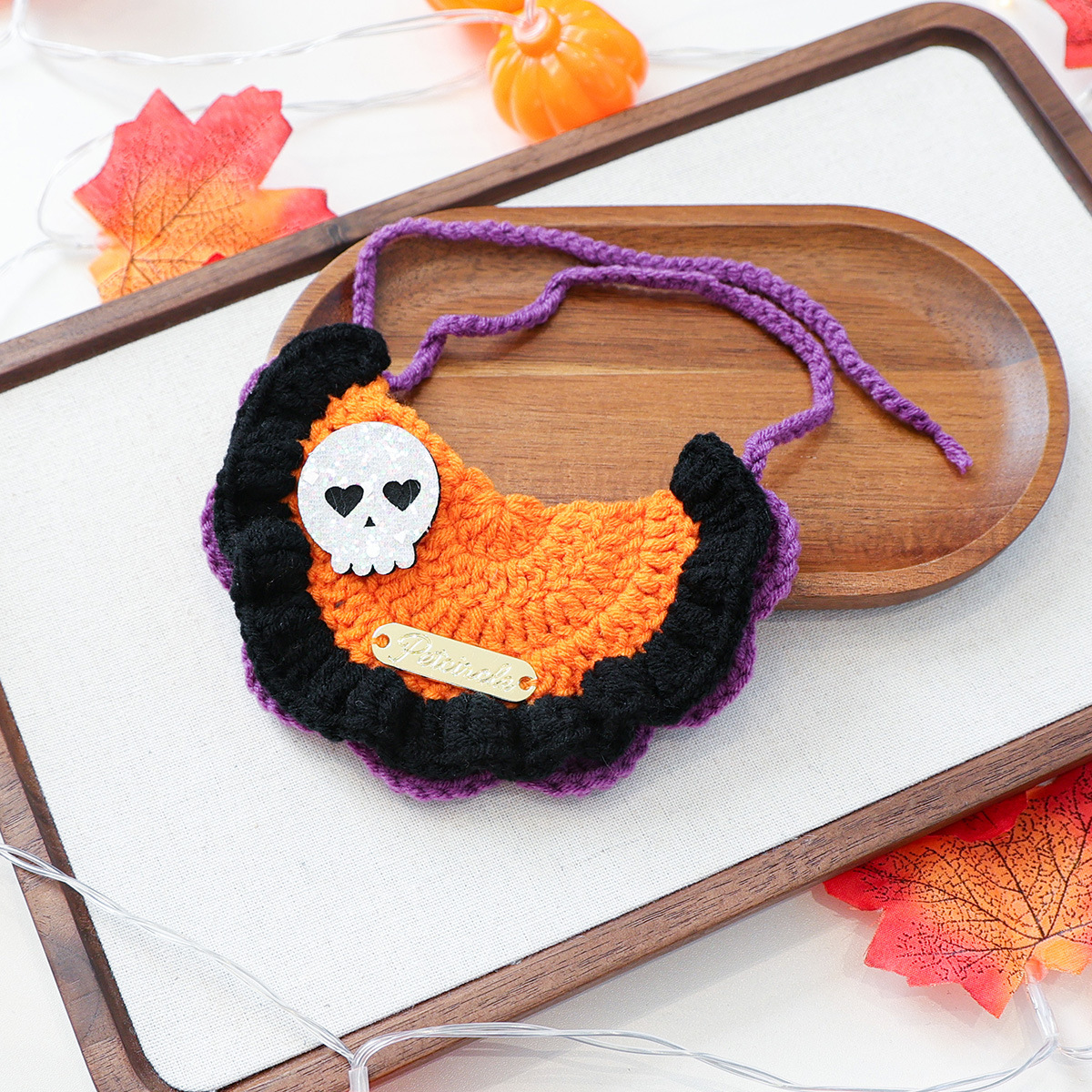 Pet Accessories Halloween Knitted Gold Label Bandana Cat Dog Bib Festival Costume Neck Scarf — image 5