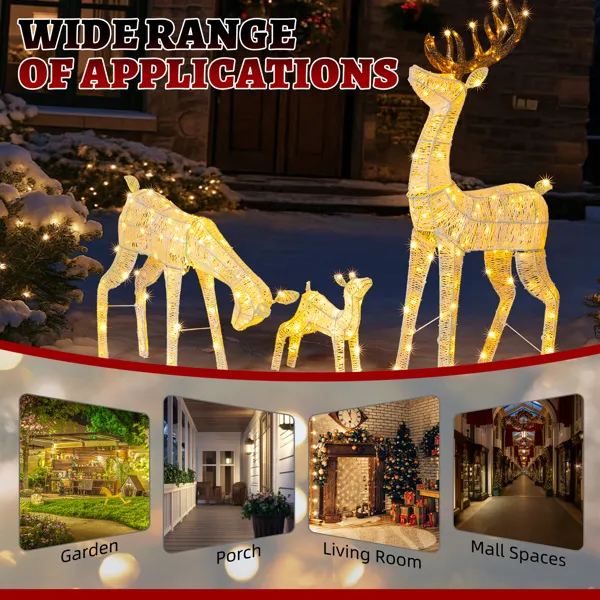 3-Piece Lighted Christmas Reindeer Family Set Outdoor Decorations, Weather Proof Deer Family Set Of 3 Christmas Ornament Home Decor Pre-lit 280 LED Warm White Lights, White — imagen 2