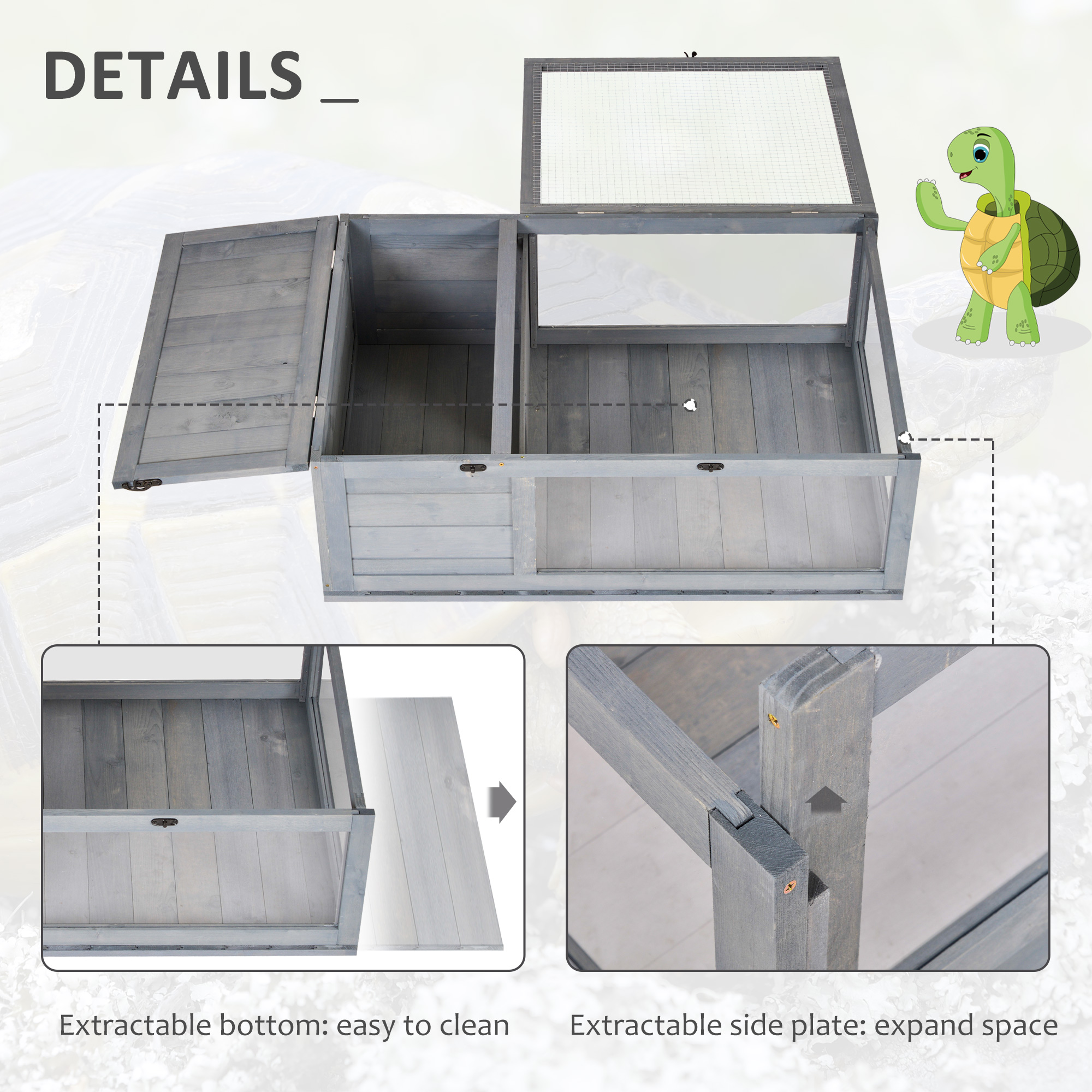 Wooden Reptile Cage with 3 Windows Slide-out Tray for Turtles, Lizards, Snakes — image 4