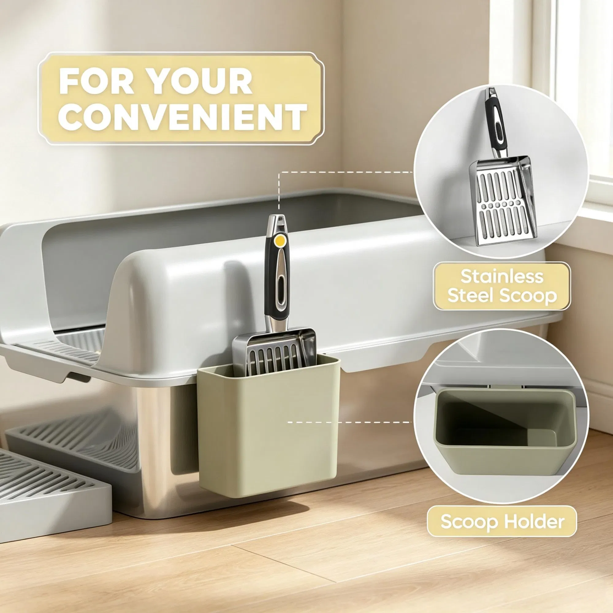 Light Gray 2 Pack High Sided Stainless Steel Litter Box Anti-Urine Leakage for Multi-Cat Households — image 4