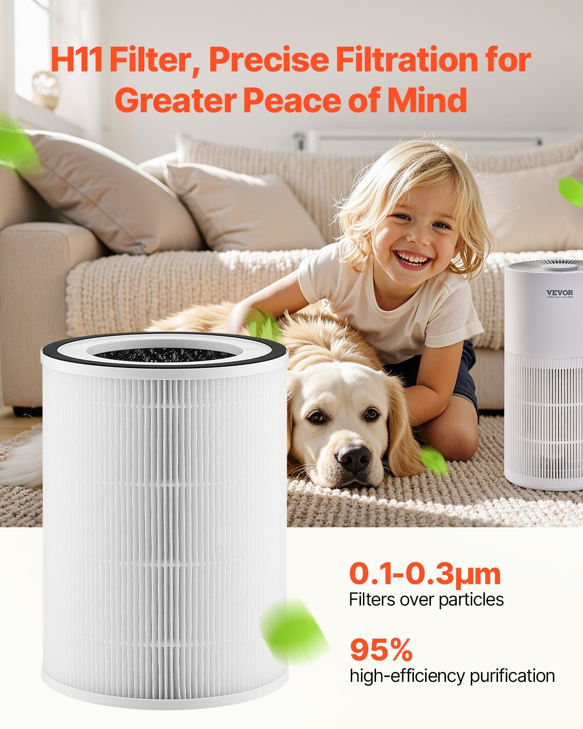 Filtro de Repuesto para Purificador de Aire, H11, 2 en 1, Compacto y Ligero, con Prefiltro de PET, Fácil de Sujetar, Tela No Tejida, Compatible con Purificadores Cilíndricos — imagen 5