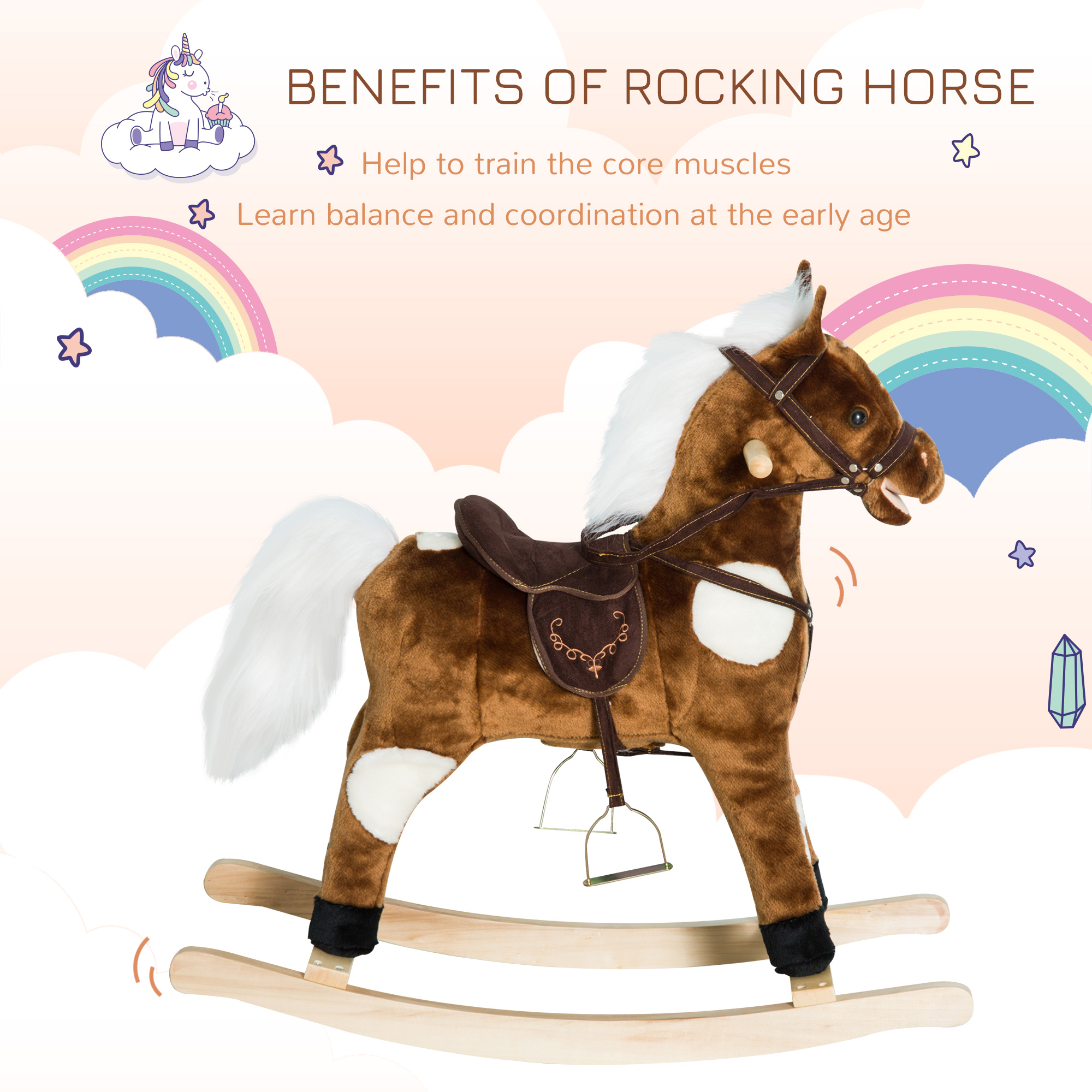 Caballo de Plush para Niños con Música de Canciones Infantiles - Marrón Oscuro — imagen 4