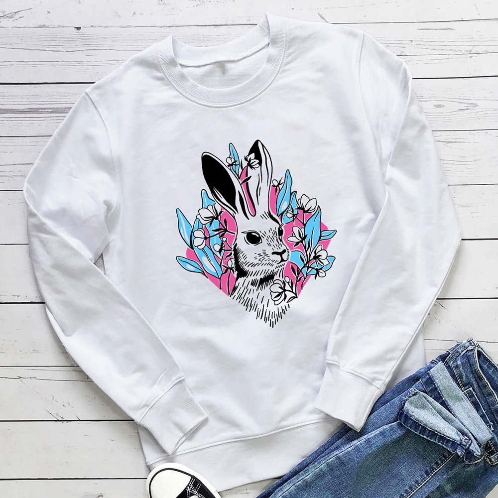 Rabbit colored printed pattern round neck long sleeved sweatshirt — image 3
