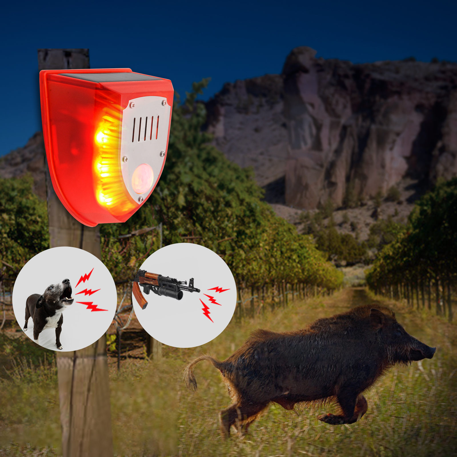 Solar Alarm Light Magnetic Pull Wire Alarm No False Alarm Farm Orchard Anti-Theft Wild Boar Animal Driver — image 1