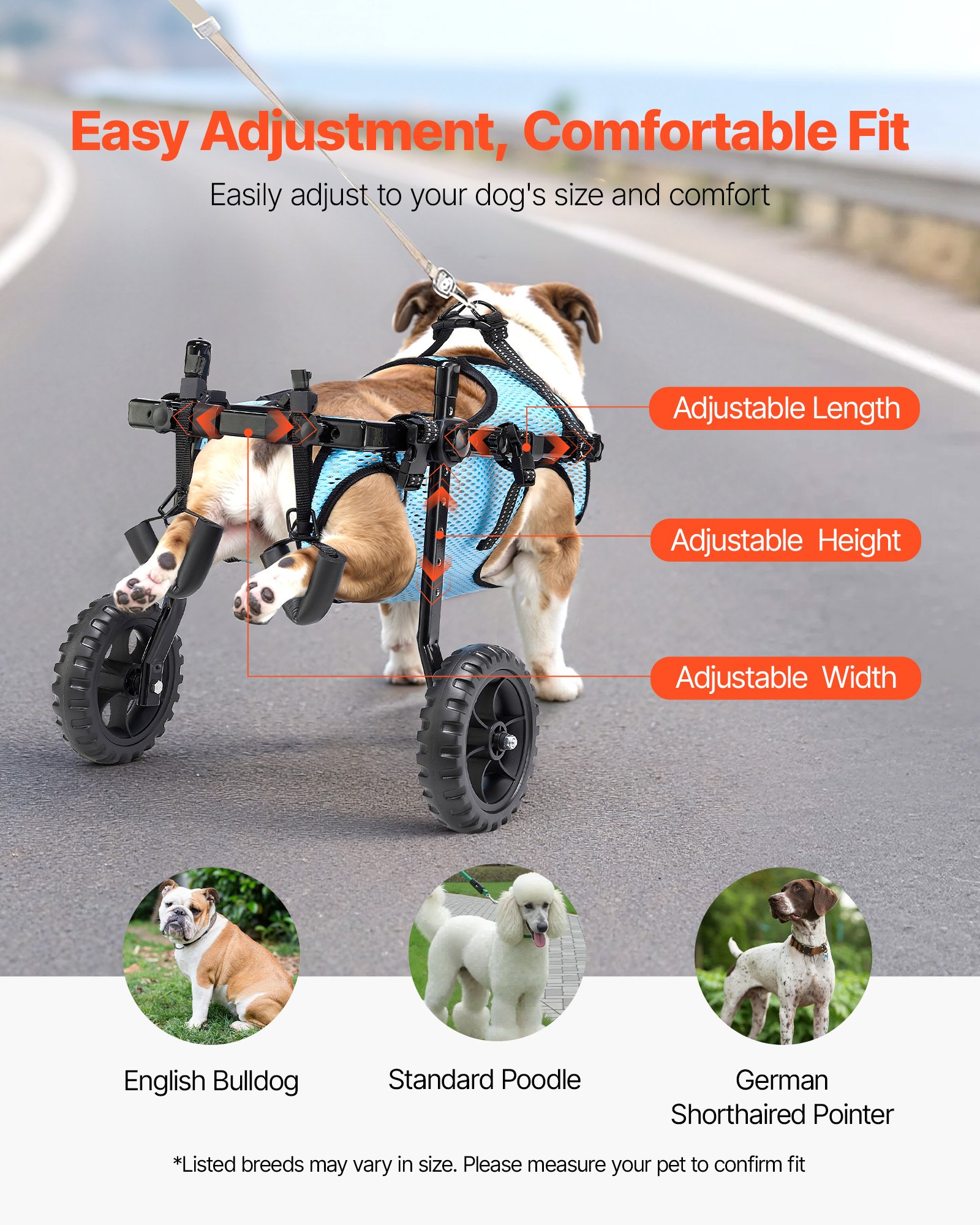Silla de Ruedas para Perros con Patas Traseras, 2 Ruedas Ajustables - Silla de Movilidad Ligera para Cáncer de Espalda en Perros con Soportes Absorbentes — imagen 4